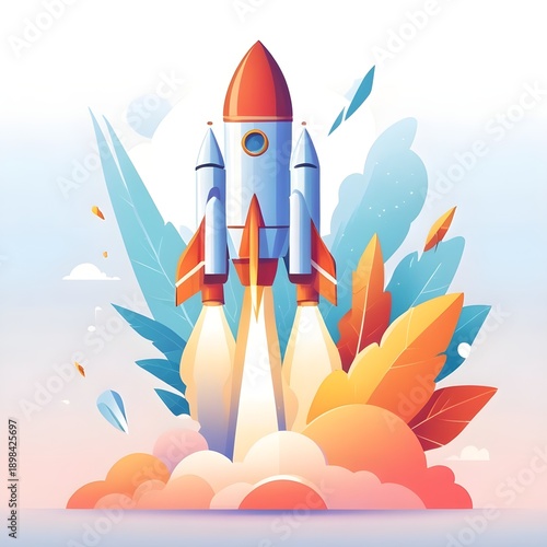 Business Growth Rocket Illustration Isolated
