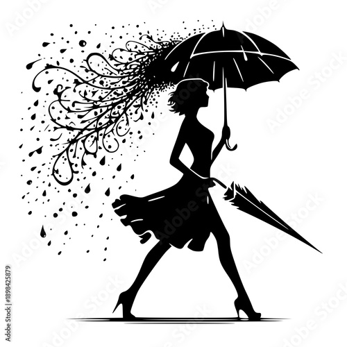 girl with umbrella , vector illustration of a girl umbrella , silhouette of a girl umbrella 