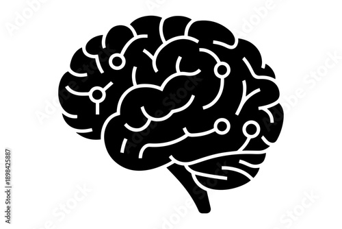Silhouette illustration of human brain and neural pathways signifies intellect, cognition and artificial intelligence. 