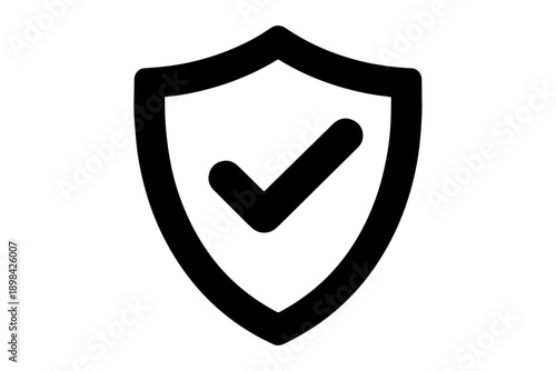 simple shield with check mark symbol signifying security, protection, and safety concept.