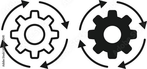 Gear Cycle Vector Icons, Process Automation Rotation Symbol Design