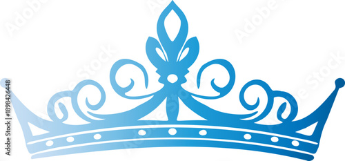 A stylized blue gradient crown with smooth curves and decorative cutout details is isolated , representing royalty and elegance