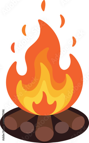 Vibrant campfire burning with bright orange and yellow flames vector