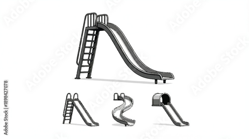 Playground slides in different styles and shapes for kids to play  various metal slide types