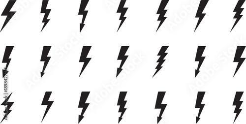 Black Lightning Bolt and Electrical Power Flash Icon Collection
