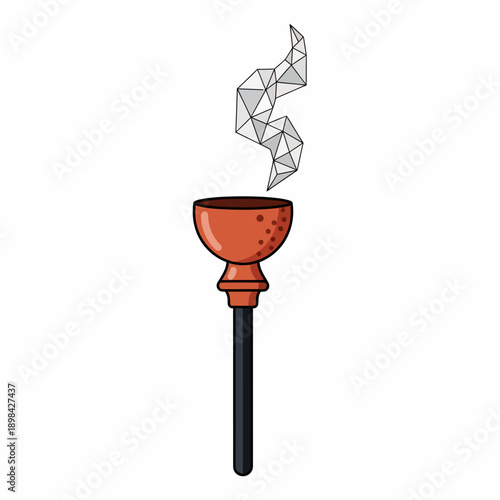 Stylized illustration of a torch or censer with a brown bowl, black handle, and geometric polygonal smoke rising from it on a white background.