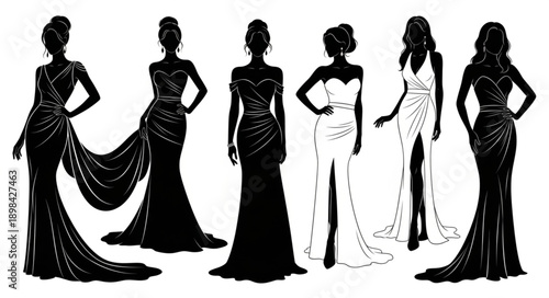 Elegant Evening Gowns Silhouettes Fashion Design.