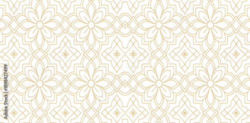 Classic Gold Line Art Seamless Pattern For Luxury Interior Wall Decor Elegant Vintage Fabric Textile