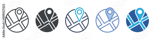 Street Maps icon set multiple style collection