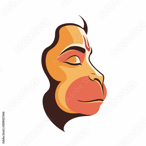 Stylized vector illustration of Hanuman's head in profile, a Hindu deity with a tilak mark on his forehead.