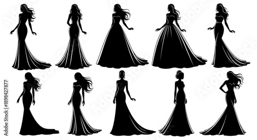 Elegant Silhouette Collection of Women in Evening Gowns.