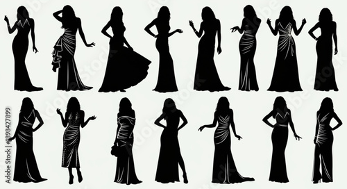 Elegant Ladies Silhouettes Diverse Poses Evening Gowns Collection.