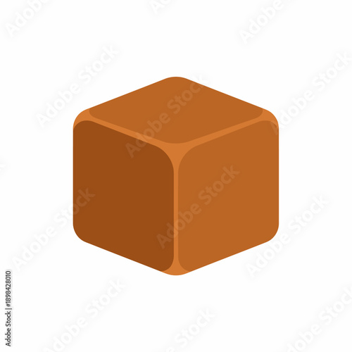 A single brown cube with rounded edges, resembling a piece of caramel candy or toffee, isolated on a white background.