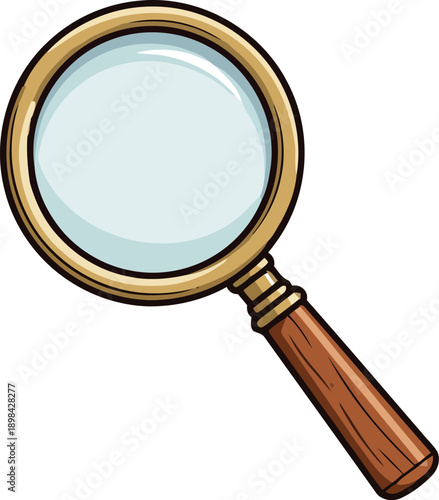 Vintage magnifying glass with wooden handle for investigation and discovery vector