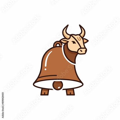 Stylized brown bell with a bull's head and horns, featuring a simple, clean cartoon design on a white background.