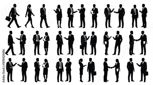 set of business people in different poses and actions on white background