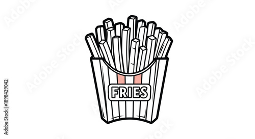 A carton of french fries shows vertical lines and text.