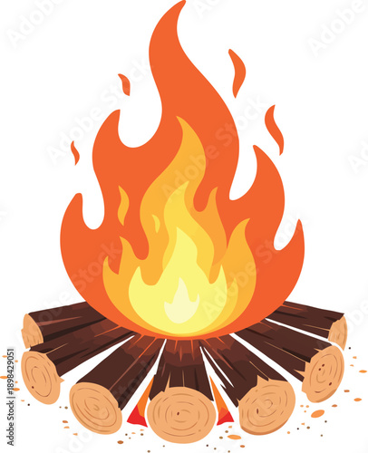 Vibrant campfire burning with logs on a white background vector
