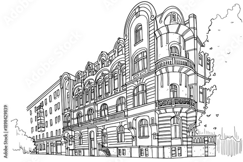 Wallpaper Mural vector sketch of street scene in Ivano-Frankivsk, Ukraine. Torontodigital.ca