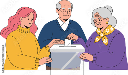 Voting election participation illustration, civic engagement concept, democratic process design, ballot box vector art, community involvement scene, 