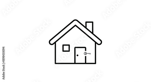 Simple house outline drawing with a keyhole and door lock.