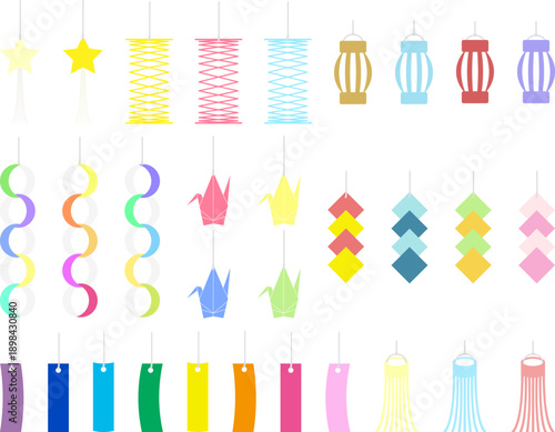 A colorful assortment of hanging party decorations