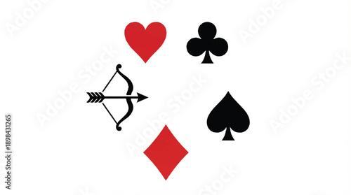 symbols of playing cards and bow and arrow on white