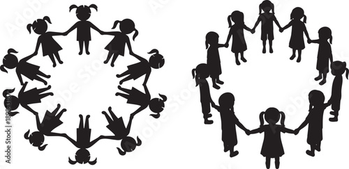 Children holding hands in two different circle formations illustration