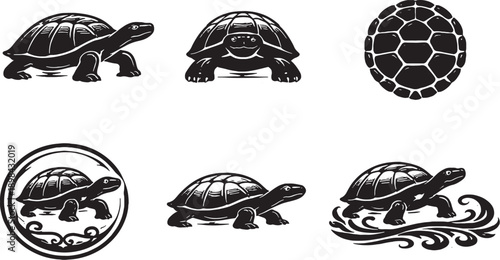 Tortoise Classic Icon Set Black and White Land Tortoise Silhouette Icons eps
