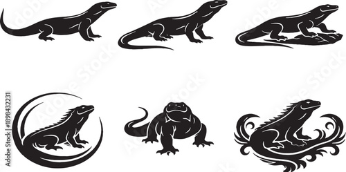 King Cobra Symbol Icon Set Realistic Silhouette Black and White Snake Icons.eps