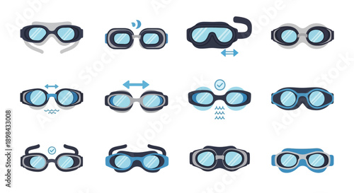 Collection of Various Swim Goggles Designs.
