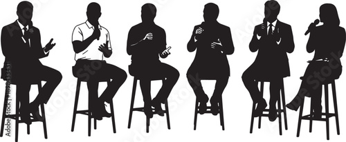 Black Solid Panel Discussion Speaker Silhouettes Sitting on Stools