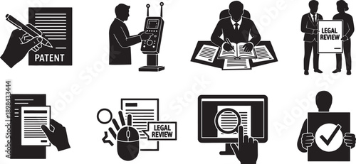 Black Solid Patent Filing Silhouettes Set of Six on White Background