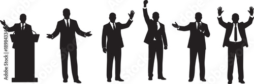 Black Solid Political Candidate Speech Silhouettes Set of Six
