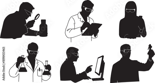 Black Solid Product Testing Silhouettes Set of Six on White Background