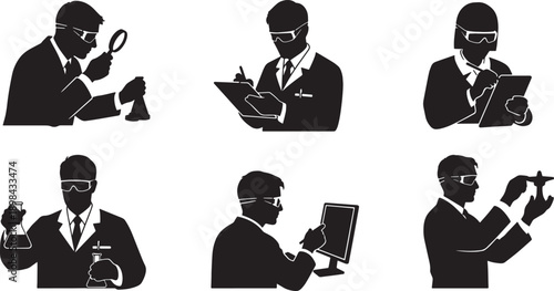 Black Solid Product Testing Silhouettes Set of Six on White Background