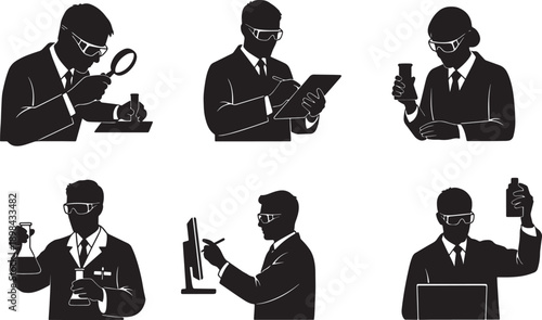 Black Solid Product Testing Silhouettes Set of Six on White Background