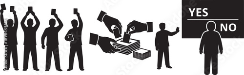 Black Solid Shareholder Voting Silhouettes Set of Six on White Background