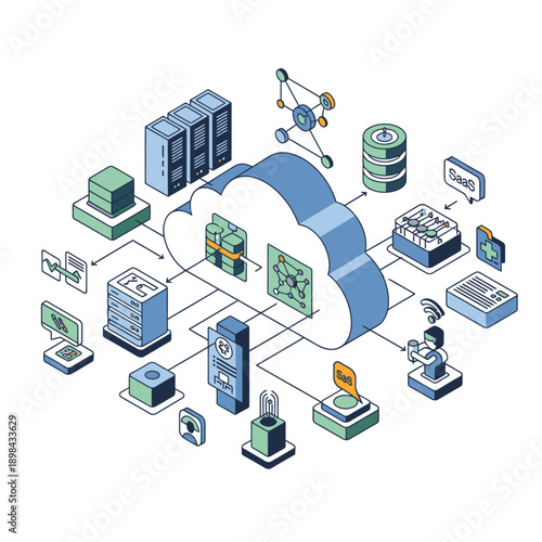 Cloud Computing Network Infrastructure and Data Storage.