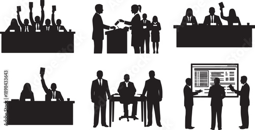 Black Solid Shareholder Voting Silhouettes Set of Six on White Background