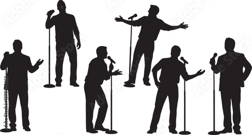 Black Solid Stand-up Comedian Silhouettes with Mic Stand Set