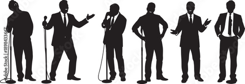 Black Solid Stand-up Comedian Silhouettes with Mic Stand Set