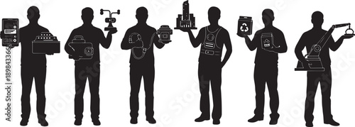 Black Solid Startup Product Pitch Silhouettes Set of Six
