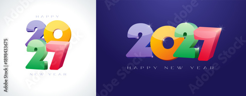 Set of creative icons 2027 for new year greetings. Website title concept. Horizontal and square greeting card.