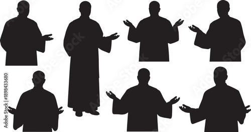 Black Solid Spiritual Speaker Silhouettes with Calm Gestures Set