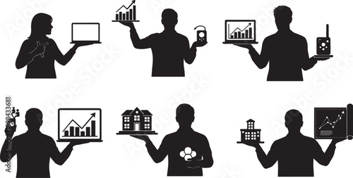 Black Solid Startup Product Pitch Silhouettes Set of Six