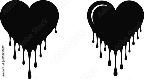 black hearts dripping ink isolated on white background minimalist love concept