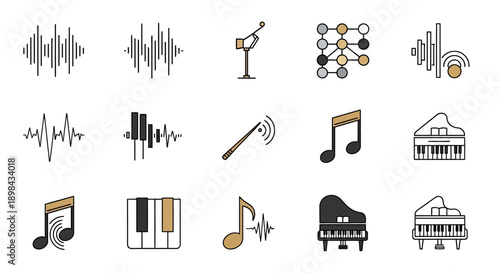 Music Icons Collection Various Instruments and Symbols.
