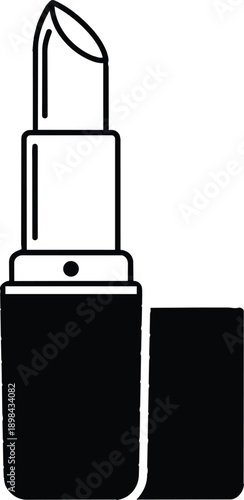 Lipstick Illustration in Simple Monochrome Style with Bold Lines on White Background for Beauty Advertising