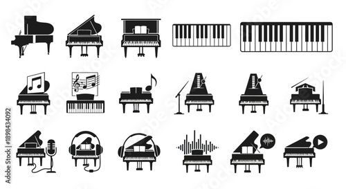 Piano and Musical Instrument Icons Collection.